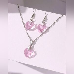 New 3-piece Pink Heart Decor Jewelry Set